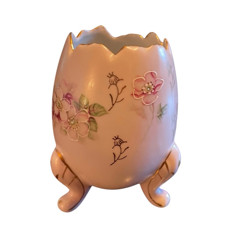 Vintage Inarco Japan Egg Shaped Vase w Pink w Hand Painted Flowers